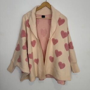 SAACHI‎ Hearts Open Front Ribbed Trims Cozy Boxy Cardigan Sweater Chunky Knit OS